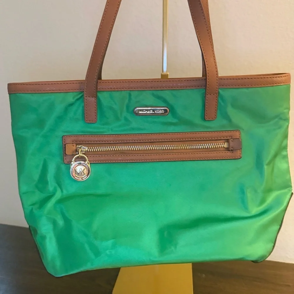 Michael Kors Emerald Green Tote with Brown Accents